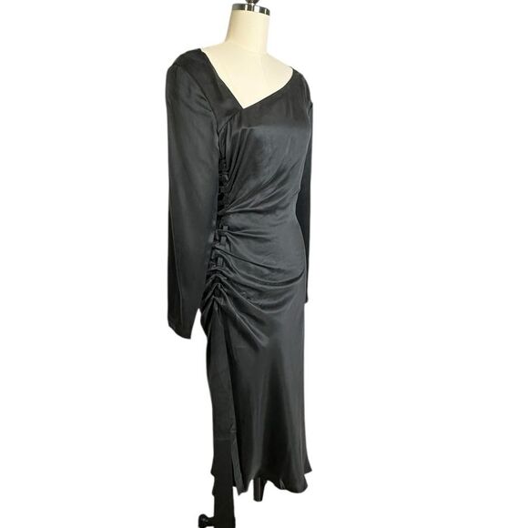 Equipment Annalise Black Silk Asymmetrical Midi Dress | Size 6 - Picture 6 of 12